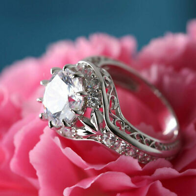 2.Ct Round Cut Simulate Diamond Engagement Wedding Ring 14K White Gold Over