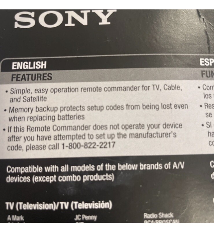 Sony RM-EZ4 Black Big Button Universal TV/ CABLE Remote Control New Open Box