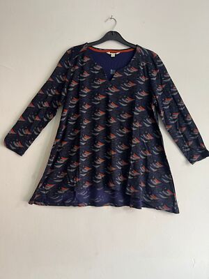 EX White Stuff  Women's 3/4 Sleeve V-Neck BrushStrock Print Top ,Navy-Mix