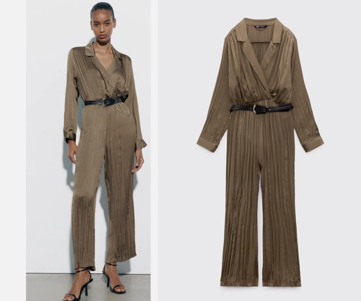 Zara green best sale satin jumpsuit