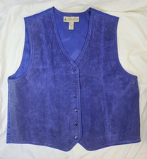 Vintage Macy's Marsh Landing Blue Suede Leather Vest Size Large Used 80s 90s
