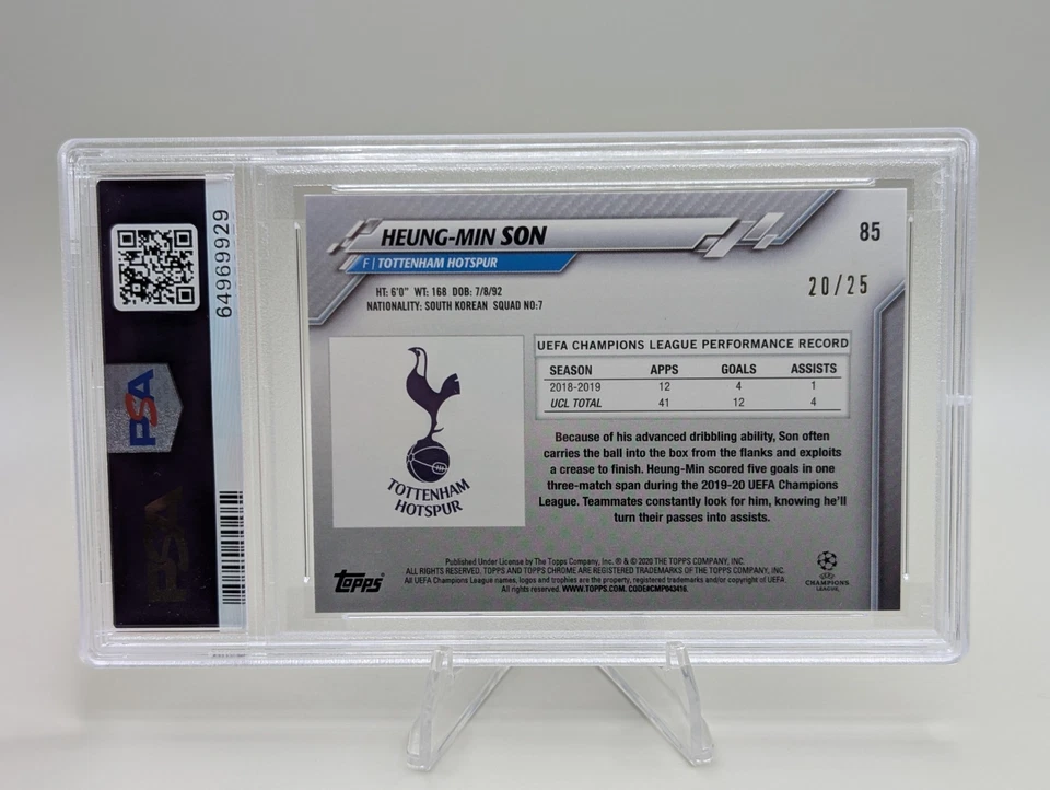 2019-20 Topps Chrome Sapphire UEFA Heung-Min Son #85 Edition Purple /25 PSA 10 - Image 2 of 2