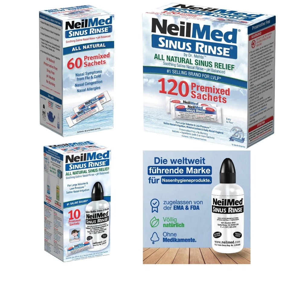 NeilMed Sinus Rinse Original Kit & Bottle 10ct/60ct/120ct FREE P&P