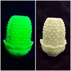 Vintage Fenton Hobnail Satin Custard Uranium Glass Fairy Lamp GLOWS