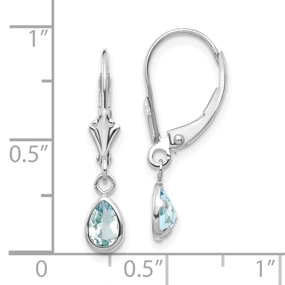 14k White Gold 6x4mm Aquamarine/March Dangle Earrings Perfect Gift for Her - Image 4 of 4