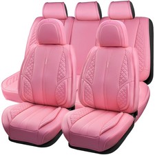 Car Pass Nappa Pink Pu Leather Car Seat Cover Full Set Cute For Women Waterproof