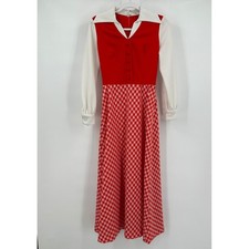Womens Vintage Handmade Cottagecore Maxi Dress Size S Handmade Gingham Prairie