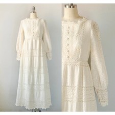 Vintage c. 1970 Emma Domb Boho Mod Prairie Victorian Lace Wedding Dress Davids