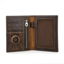 Leather Passport Holder Travel Wallet with Airtag Pocket RFID Blocking