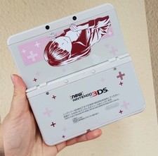 New 3DS Top  Bottom Cover Plates: Pink  Burgundy Anime Girl Design with Cross