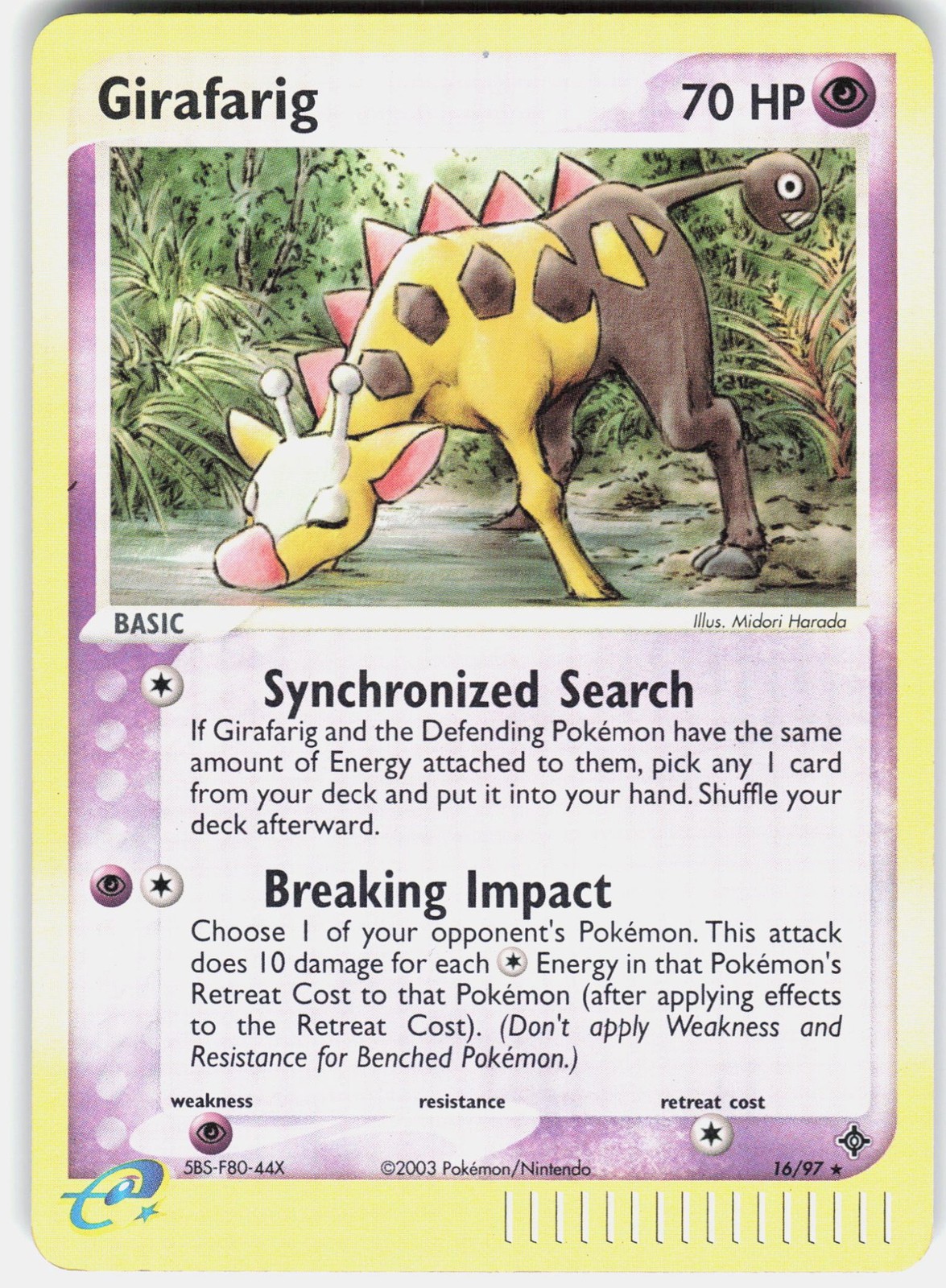 Girafarig 16/97 EX Dragon Reverse Holofoil Pokemon Moderately Played MP