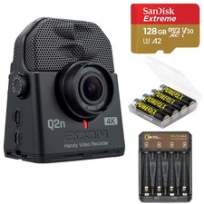Zoom Q2n-4K Handy Video Recorder, Bundle with 128GB microSDXC Memory Card, 4x AA