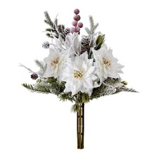 Artificial Christmas Flowers Bouquet 12" White Frosted Poinsettias Flowers fo...