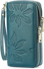 GOIACII Women's Wallet Large Capacity Double Zip Ladies Card Phone A02 Teal 