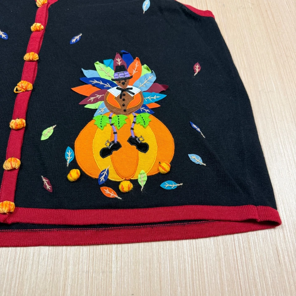 Suéter Cárdigan Chaleco Mujer Vintage Años 90 Bobbie Bell Acción de Gracias Pavo XXL Foto 4 de 4