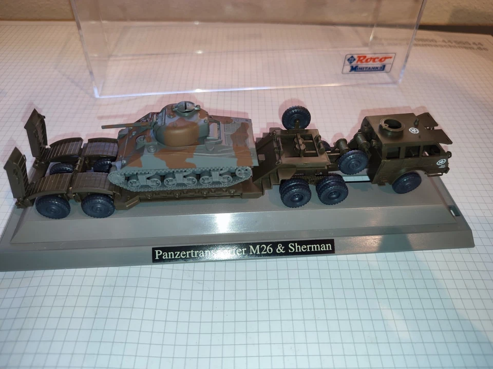 Roco Minitanks H0 #840 US M26 Panzertransporter mit Sherman in Box - - Bild 2 von 4