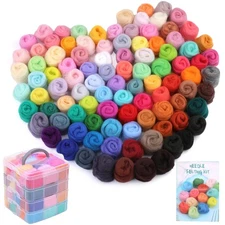 96Pcs Needle Felting Wool 10.4 oz Wool Roving Yarn Needle Felting Kit with 4-...