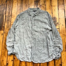 John Varvatos Men  s Large 100 Linen Button Down Shirt Gray Long Sleeve Chambray