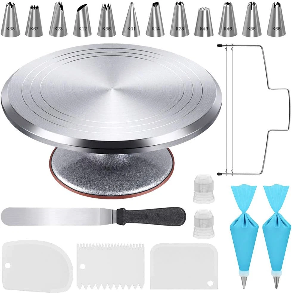 22Pcs Cake Decorating Supplies Kit, Baking Tools with 12" Aluminium Cake Turntab