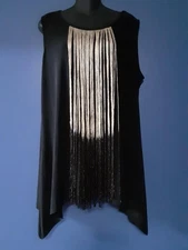 Cato XL Stretchy Sleeveless Top Fancy Tank Gold Metallic Fringe Longer On Sides