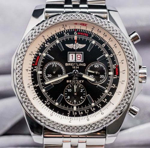 Breitling Bentley 6.75 Black Dial $11K MSRP 49mm Bracelet Stee...
