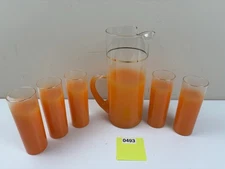 West Virginia Glass Company Blends Peach Gold Pitcher 5 Glasses Tom Collins Set