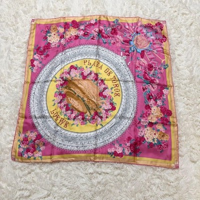 LOEWE Silk Large Square Scarf Plaza de Tros Pink Vintage Women W/Box Brand New