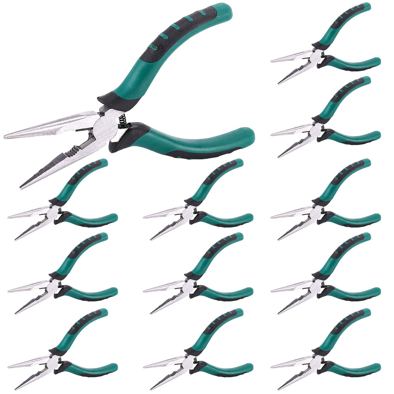 12-Piece 6.5-Inch Heavy Duty Spring Needle Nose Pliers with Side Cutters
