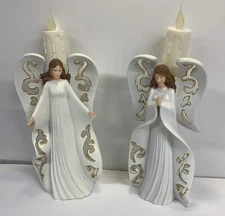 Collections Etc. Pair of Angels with Battery Operated Candle Holders, LED Flames