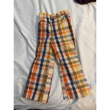 Leggs Trousers Vintage 70s Plaid Bell Bottom Multicolor Flare Pants Kids 10/12