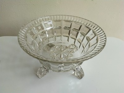 Vintage Art Deco Klar Pressglas Obstschale mit Fuß - schweres geometrisches Muster