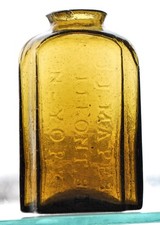 Pontiled Embossed Snuff jar, J.J. Mapes / No. 61 From St N-York, yellow olive