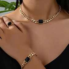 Women's Jewelry Set Gold Geometric Cube Earrings Necklace Ring
