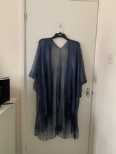 Elegant Women's Navy Fringed Lightweight Cape UK 16 EU 44  Viscose