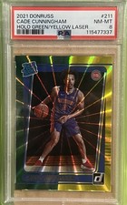 2021 Panini Donruss Cade Cunningham Rated Rookie Holo Green Yellow Laser PSA 8