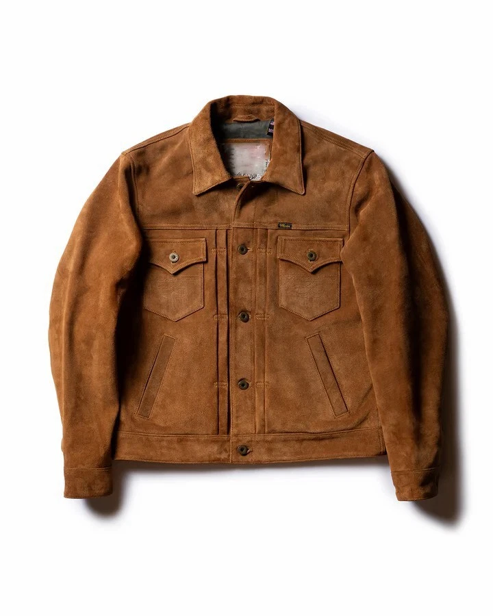Convoy Tan :100% Genuine Rough-Out Cowhide Suede Jacket ,Classic Trucker Jacket