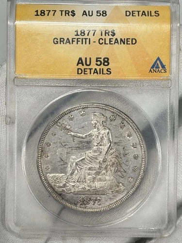 1877-S $1 Trade Dollar Silver ANACS AU58 T$1 Liberty Seated Old US Coin