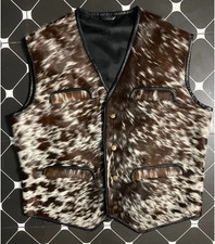 Genuine Cowhide Leather Waistcoat - Real Hair on Fur Western Style Rodeo Vest