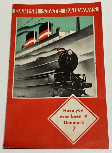 Vintage 1930s Danish State Railways Brochure Copenhagen Denmark Map
