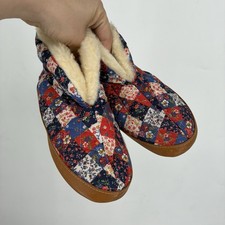 Vintage 60s Dearfoams 6 1/2 7 1/2 Quilted Patchwork Floral Slippers House Shoes