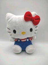 Ty Hello Kitty 5.5  Blue Overalls Red Bow Beanie Baby Plush Sanrio 2010