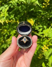 Antique 1902 Edwardian 18ct Gold Sapphire & Rose Cut Diamond Cluster Ring Boxed