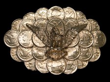 UE15117 VINTAGE 1970s  LIBERTY HEAD COIN  ARTWORK COMMEMORATIVE BELT BUCKLE