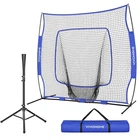 Portable Baseball & Softball Practice Net with Batting Tee 7x7 ft Aluminum Frame