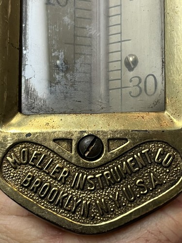 Antique Vintage Moeller Brass Thermometer Moeller Instrument Co. Brooklyn NY - Picture 2 of 6