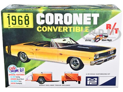 SKILL 2 MODEL KIT 1968 DODGE CORONET R/T CONVERTIBLE W/TRAILER 1/25 MPC MPC978