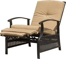 Domi Outdoor Adjustable Patio Recliner Chair Metal w/ Removable Cushions (Beige)
