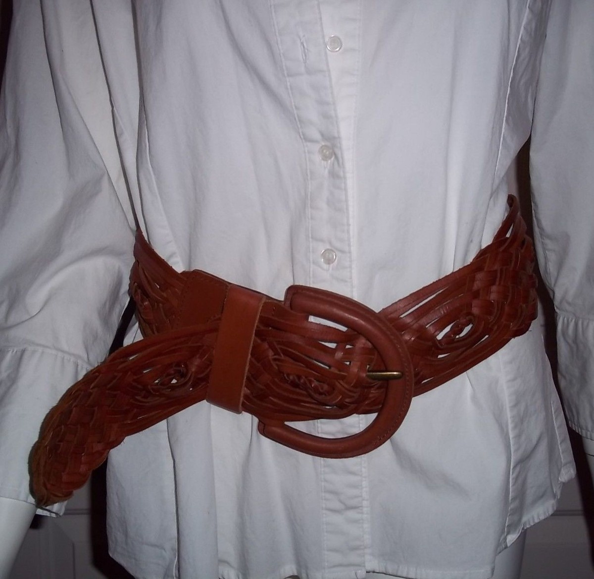 Hobo International Brown Leather Big Buckle Braided Belt Sz 