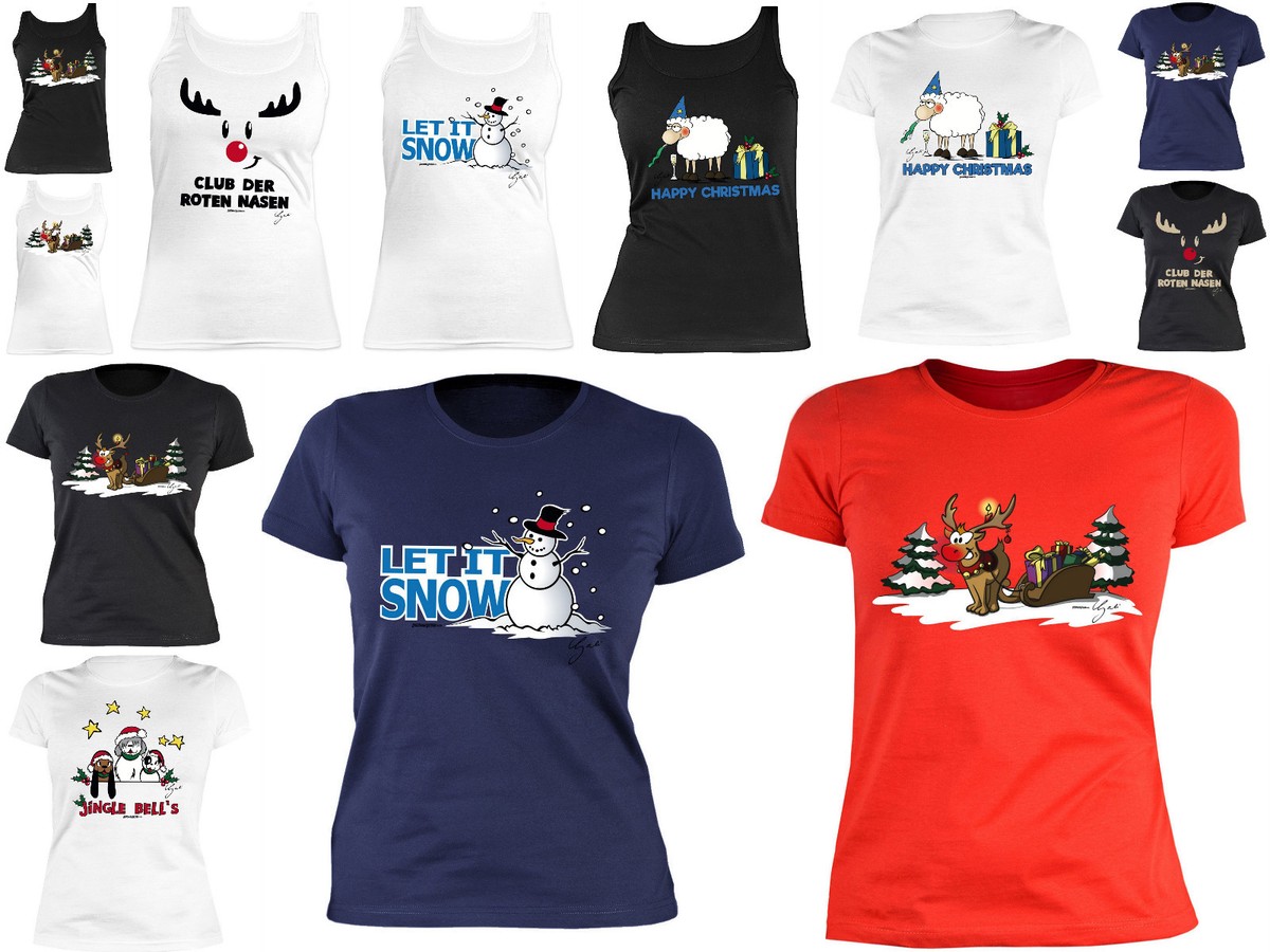 Weihnachten Tshirt Damen 3/4 Arm, Weihnachts Shirt Damen