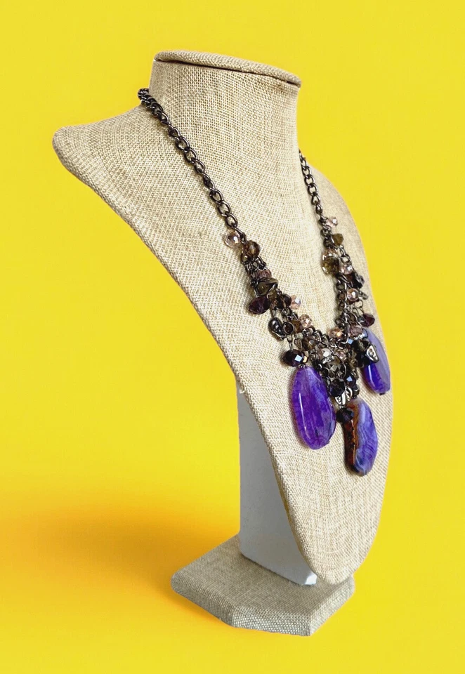 复古可调节紫色紫水晶声明围兜项链 19 英寸 - 21 英寸长 — 第 3/4 张图片